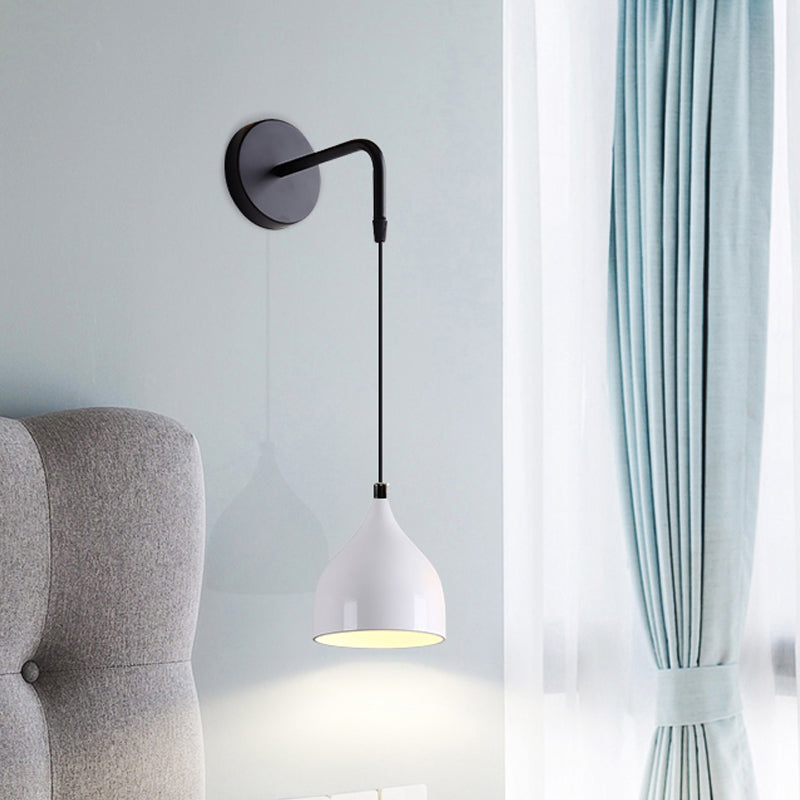 Modern Urn Shape Wall Mount Light with White/Black Finish - 1 Light Iron Wall Pendant Lamp for Bedside