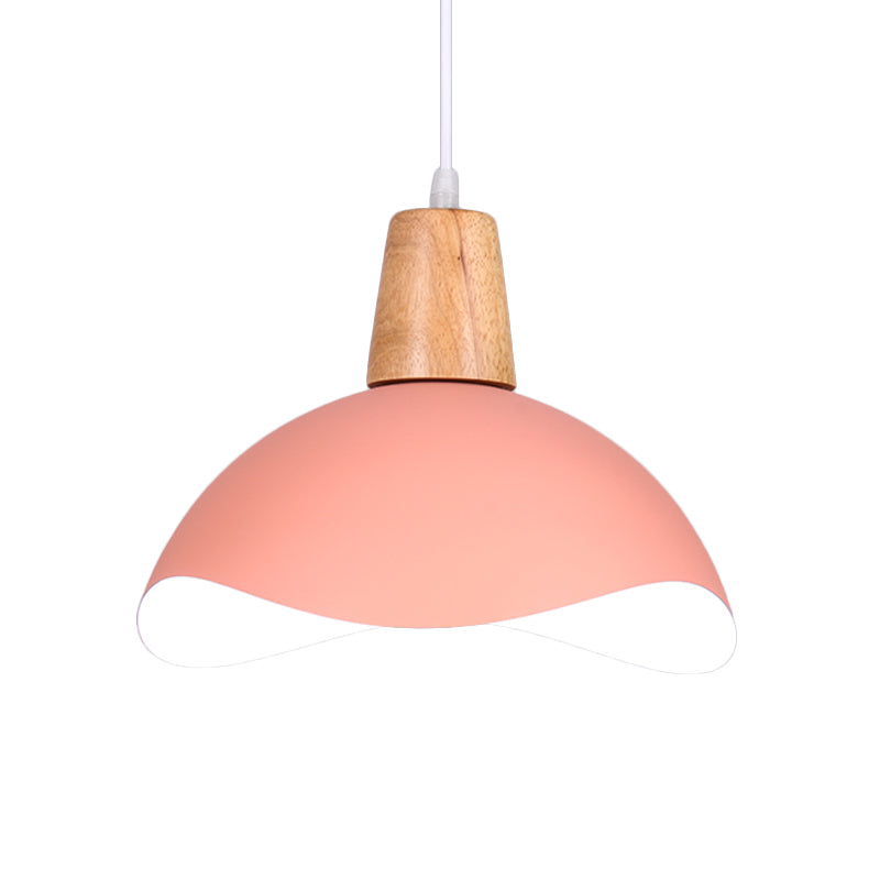 Macaron Iron 1-Light Waving Dome Pendant Lamp in Pink/Yellow/Green Finish for Dining Room