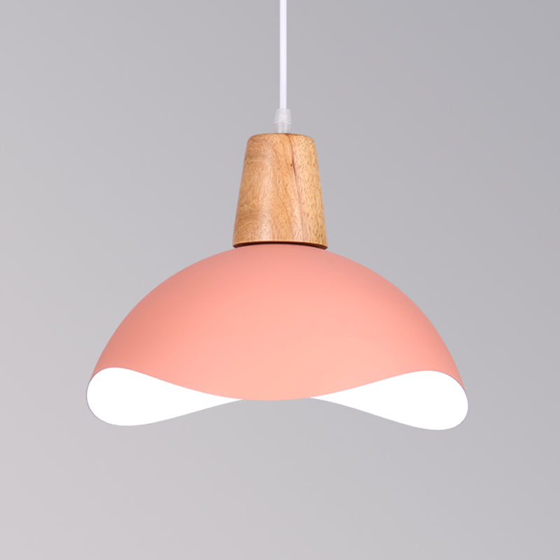 Macaron Iron 1-Light Waving Dome Pendant Lamp in Pink/Yellow/Green Finish for Dining Room