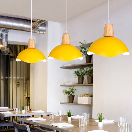 Macaron Iron 1-Light Waving Dome Pendant Lamp in Pink/Yellow/Green Finish for Dining Room