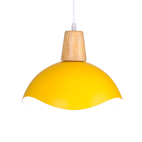 Macaron Iron 1-Light Waving Dome Pendant Lamp in Pink/Yellow/Green Finish for Dining Room