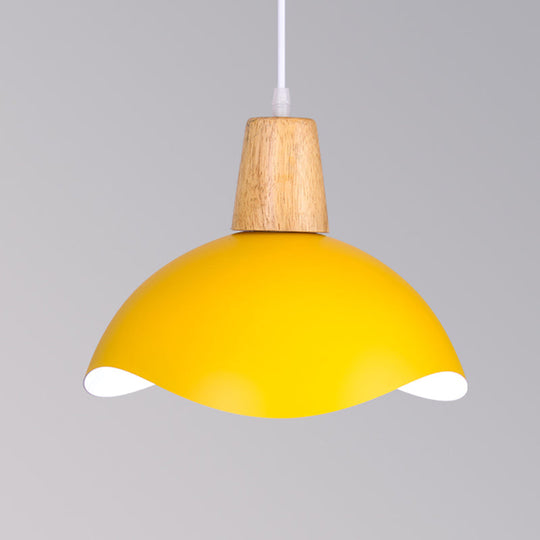 Macaron Iron 1-Light Waving Dome Pendant Lamp in Pink/Yellow/Green Finish for Dining Room