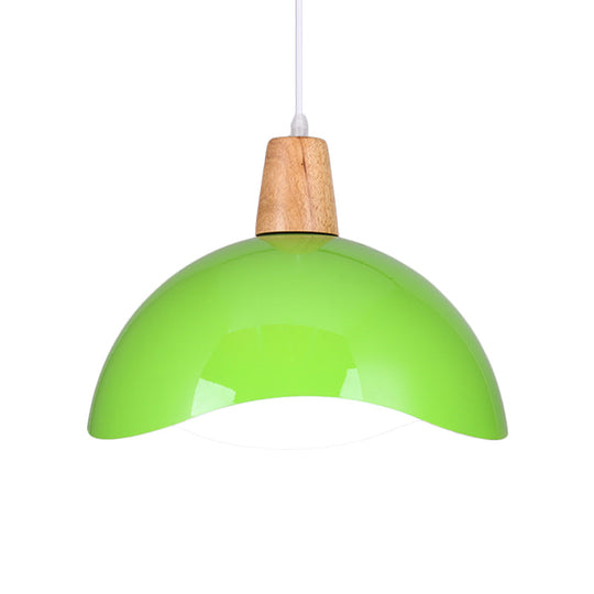 Macaron Iron 1-Light Waving Dome Pendant Lamp in Pink/Yellow/Green Finish for Dining Room