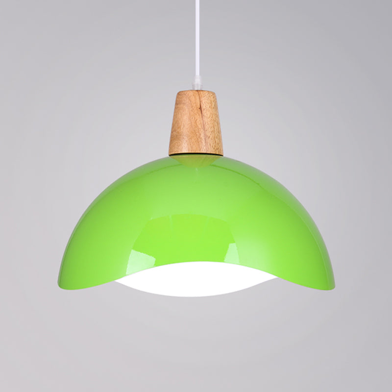 Macaron Iron 1-Light Waving Dome Pendant Lamp in Pink/Yellow/Green Finish for Dining Room