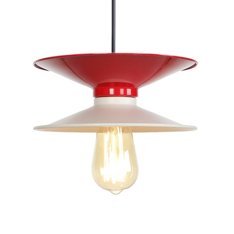 Modern Metal Double Saucer Ceiling Pendant Lamp, White and Red, 1-Bulb Hang Fixture