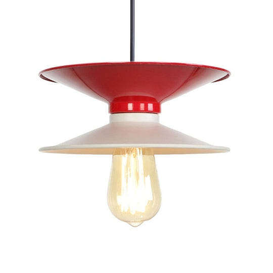 Modern Metal Double Saucer Ceiling Pendant Lamp, White and Red, 1-Bulb Hang Fixture