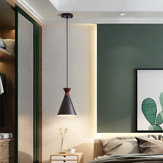 Modernist Iron Pendant Light - Wide Flare Drop, 1 Head Bedside Suspension Lamp in Black/Grey/White