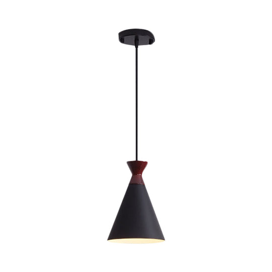 Modernist Iron Pendant Light - Wide Flare Drop, 1 Head Bedside Suspension Lamp in Black/Grey/White