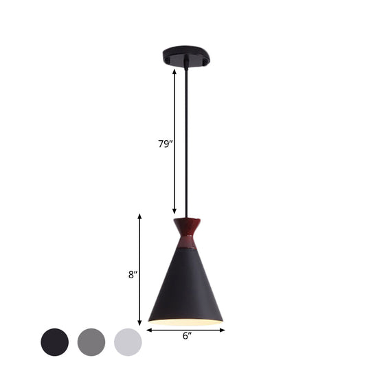 Modernist Iron Pendant Light - Wide Flare Drop, 1 Head Bedside Suspension Lamp in Black/Grey/White