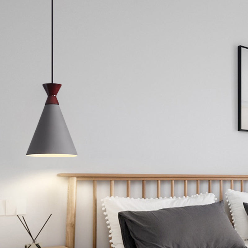 Modernist Iron Pendant Light - Wide Flare Drop, 1 Head Bedside Suspension Lamp in Black/Grey/White