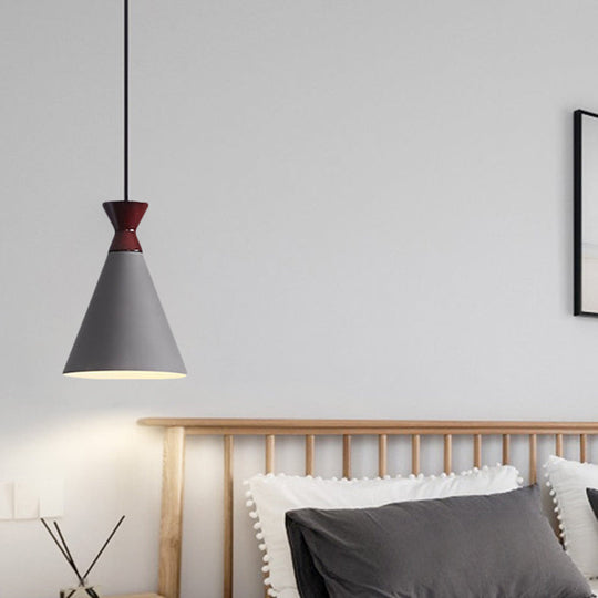 Modernist Iron Pendant Light - Wide Flare Drop, 1 Head Bedside Suspension Lamp in Black/Grey/White
