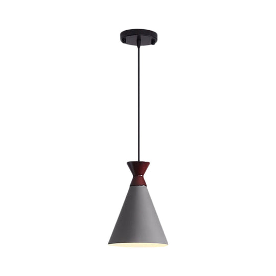 Modernist Iron Pendant Light - Wide Flare Drop, 1 Head Bedside Suspension Lamp in Black/Grey/White