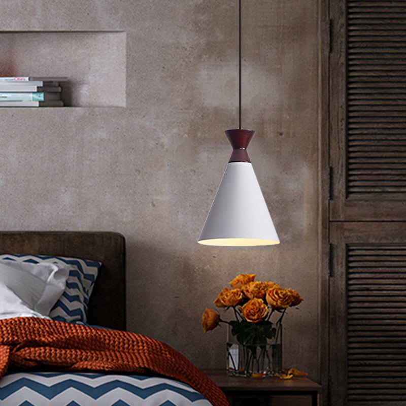 Modernist Iron Pendant Light - Wide Flare Drop, 1 Head Bedside Suspension Lamp in Black/Grey/White