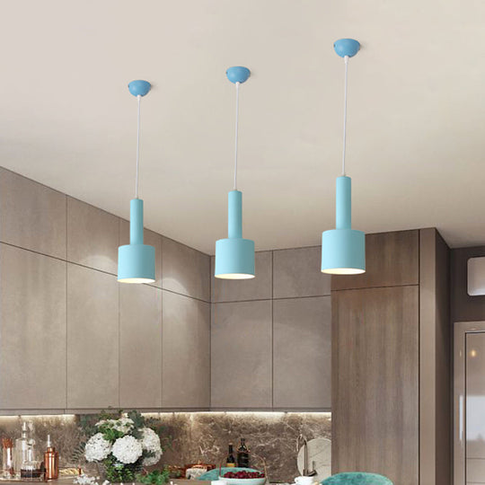 Macaron 1-Light Blue Finish 2-Layer Tube Metal Hanging Light Kit, Ceiling Pendant Lamp for Table