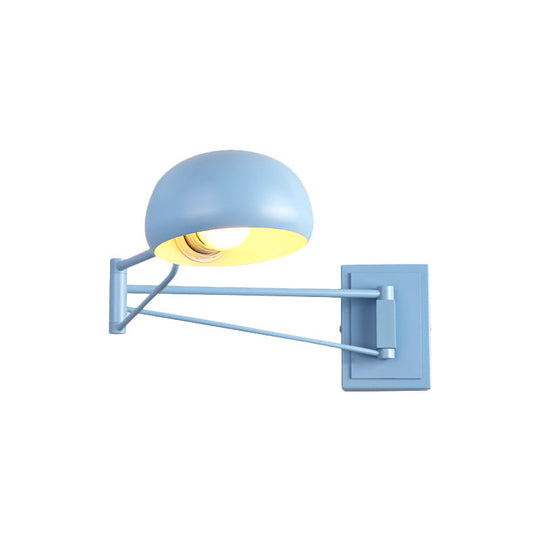 Swing Arm Macaron Dome Wall Light Fixture - Iron, 1 Bulb, Study Room Lamp in Yellow/Blue/Green