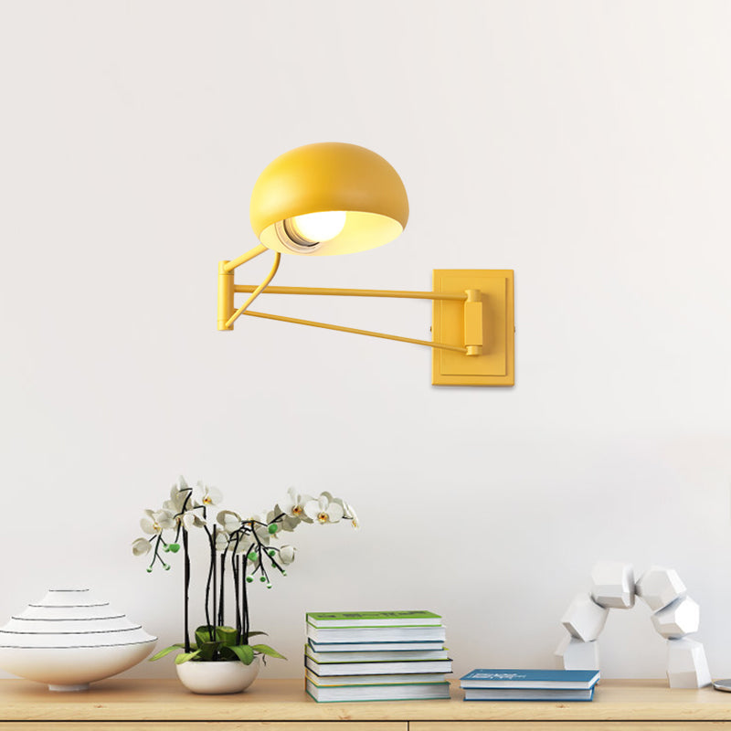 Swing Arm Macaron Dome Wall Light Fixture - Iron, 1 Bulb, Study Room Lamp in Yellow/Blue/Green