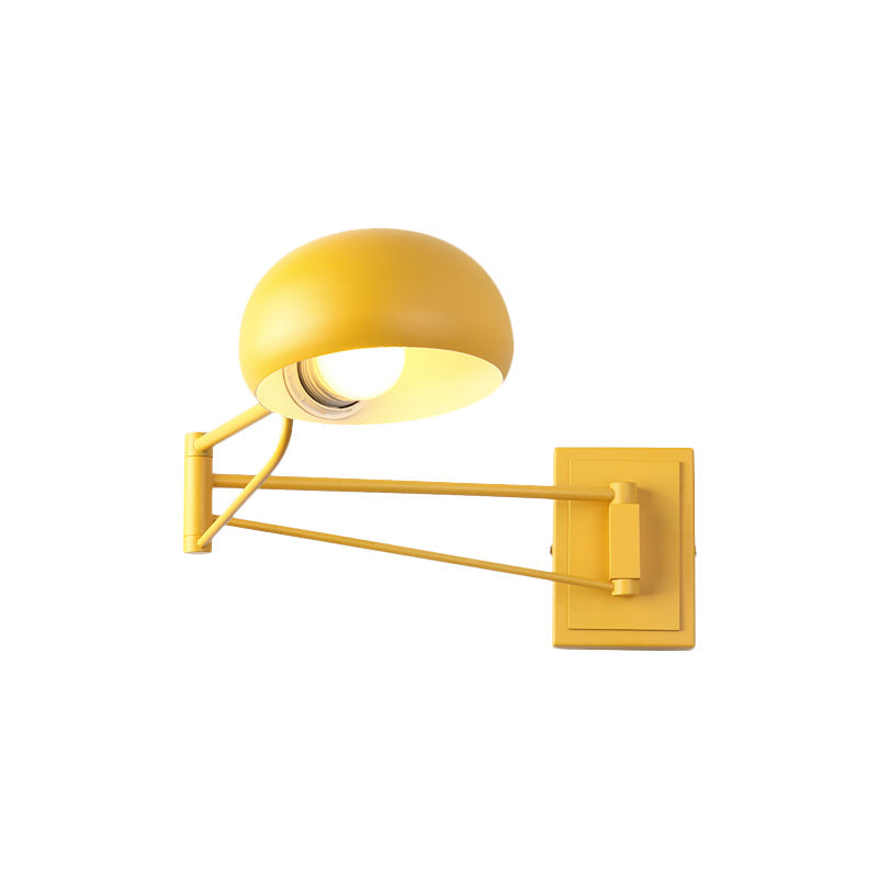 Swing Arm Macaron Dome Wall Light Fixture - Iron, 1 Bulb, Study Room Lamp in Yellow/Blue/Green