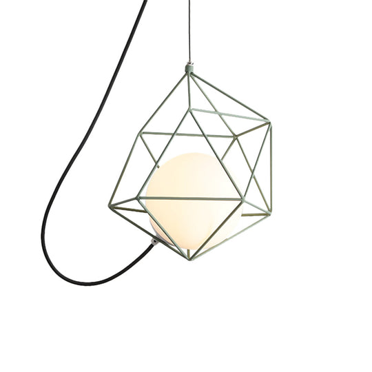 Macaron 1-Head Wire Cage Pendant Light with White/Orange/Green Finish