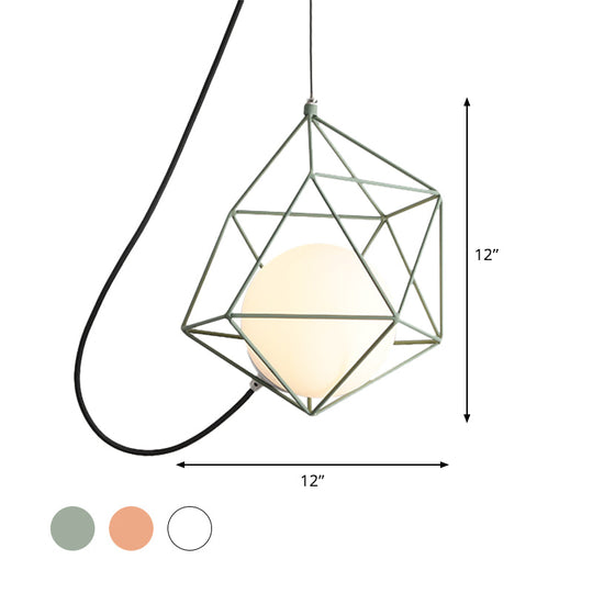Macaron 1-Head Wire Cage Pendant Light with White/Orange/Green Finish