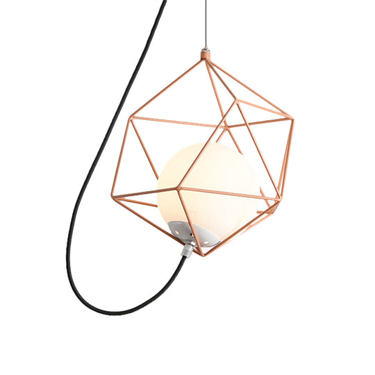Macaron 1-Head Wire Cage Pendant Light with White/Orange/Green Finish