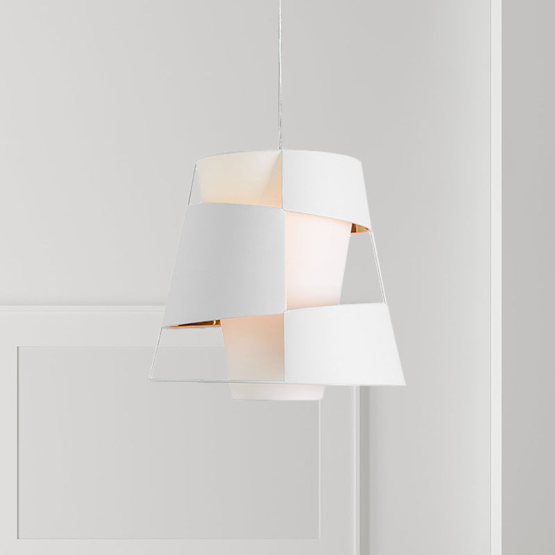 Modern Laser Cut Design Metal Pendant Lamp - White/Black Barrel Hanging Light with 1 Bulb