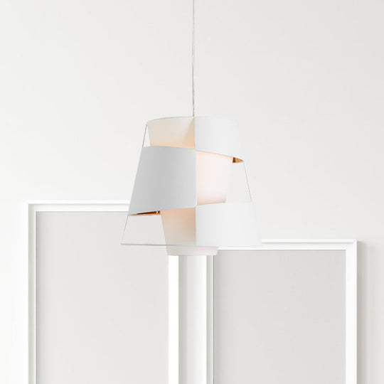 Modern Laser Cut Design Metal Pendant Lamp - White/Black Barrel Hanging Light with 1 Bulb