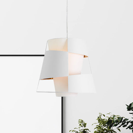 Modern Laser Cut Design Metal Pendant Lamp - White/Black Barrel Hanging Light with 1 Bulb