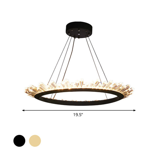 Modern Black/Gold Ring Pendant Chandelier with Crystal Accents - LED Pendant Light in White/Warm, Living Room Fixture - 19.5"/23.5" Wide
