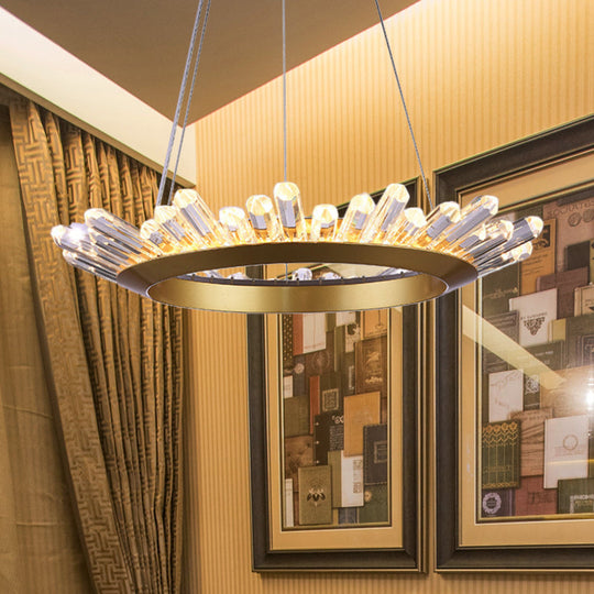 Modern Black/Gold Ring Pendant Chandelier with Crystal Accents - LED Pendant Light in White/Warm, Living Room Fixture - 19.5"/23.5" Wide