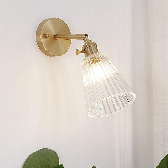 Clear Textured Glass Wall Sconce with Brass Accents for Industrial Dining Room Lighting