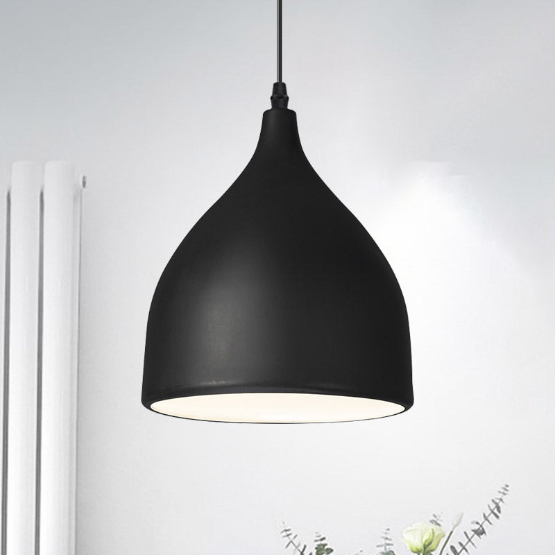 Modernist Style Black/White Hanging Lamp with Domed Metal Shade and 1 Bulb for Kitchen Pendant Light