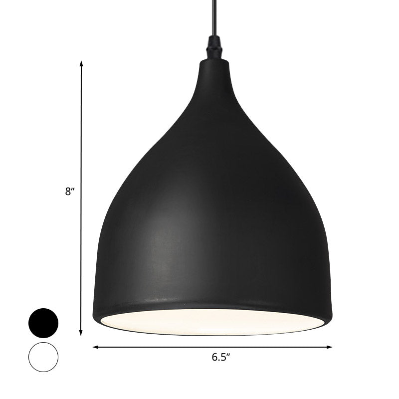 Modernist Style Black/White Hanging Lamp with Domed Metal Shade and 1 Bulb for Kitchen Pendant Light