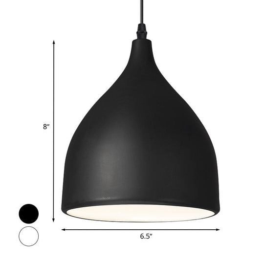 Modernist Style Black/White Hanging Lamp with Domed Metal Shade and 1 Bulb for Kitchen Pendant Light