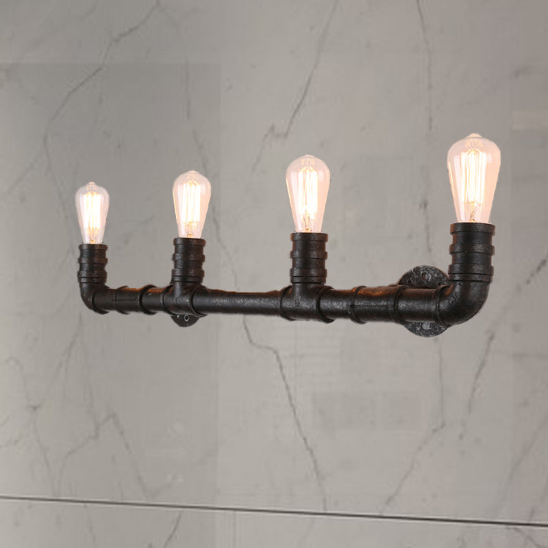 Industrial Style Wall Sconce with Pipe Design - 4 Bulb Linear Mount - Black/Bronze Finish for Kitchen