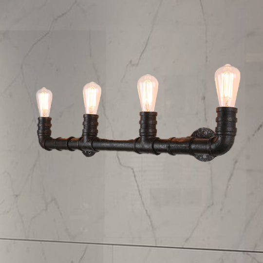Industrial Style Wall Sconce with Pipe Design - 4 Bulb Linear Mount - Black/Bronze Finish for Kitchen