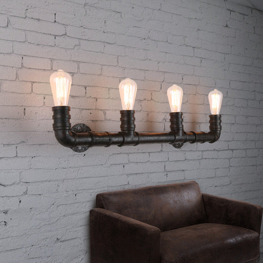 Industrial Style Wall Sconce with Pipe Design - 4 Bulb Linear Mount - Black/Bronze Finish for Kitchen