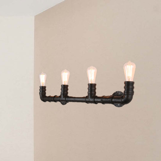 Industrial Style Wall Sconce with Pipe Design - 4 Bulb Linear Mount - Black/Bronze Finish for Kitchen