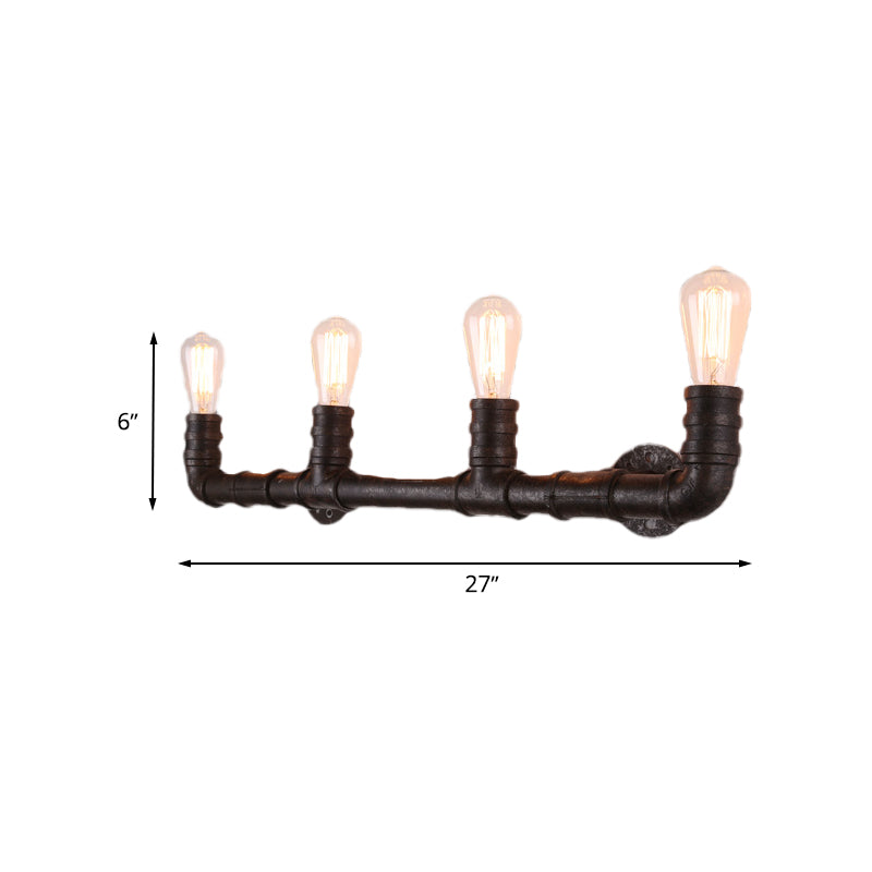 Industrial Style Wall Sconce with Pipe Design - 4 Bulb Linear Mount - Black/Bronze Finish for Kitchen