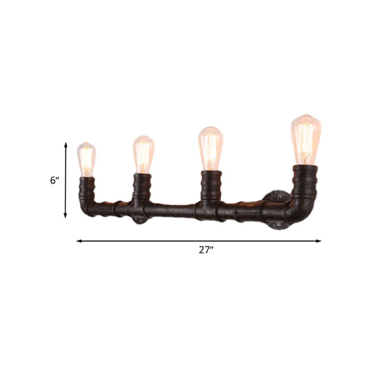 Industrial Style Wall Sconce with Pipe Design - 4 Bulb Linear Mount - Black/Bronze Finish for Kitchen