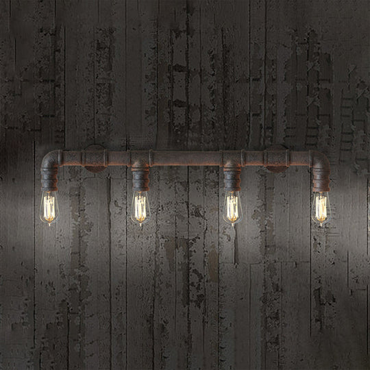 Industrial Style Wall Sconce with Pipe Design - 4 Bulb Linear Mount - Black/Bronze Finish for Kitchen