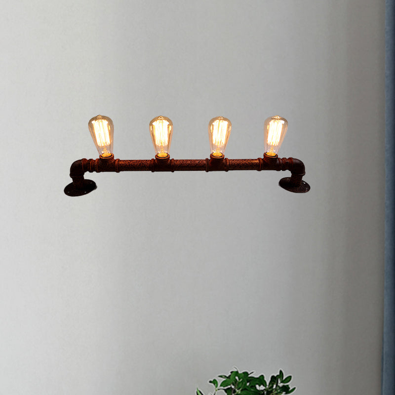 Industrial Style Wall Sconce with Pipe Design - 4 Bulb Linear Mount - Black/Bronze Finish for Kitchen