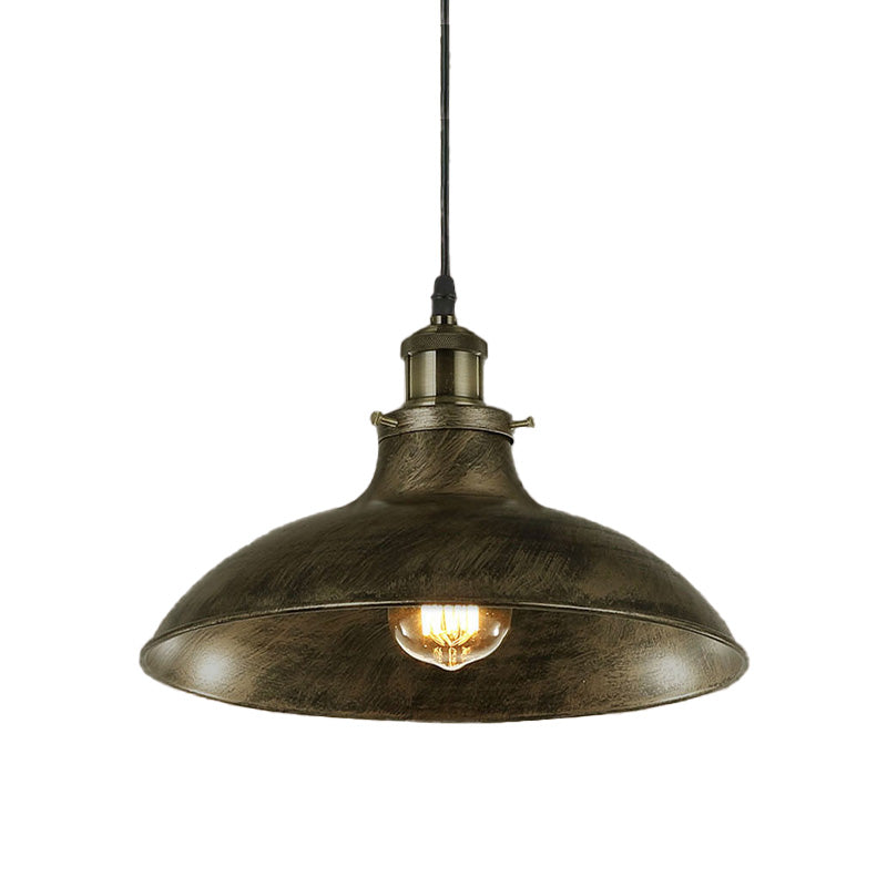 Vintage Bowl Pendant Lamp - 12" / 14" W 1-Light Wrought Iron Hanging Fixture - Black/Grey - Plug-in Cord