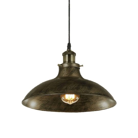 Vintage Bowl Pendant Lamp - 12" / 14" W 1-Light Wrought Iron Hanging Fixture - Black/Grey - Plug-in Cord