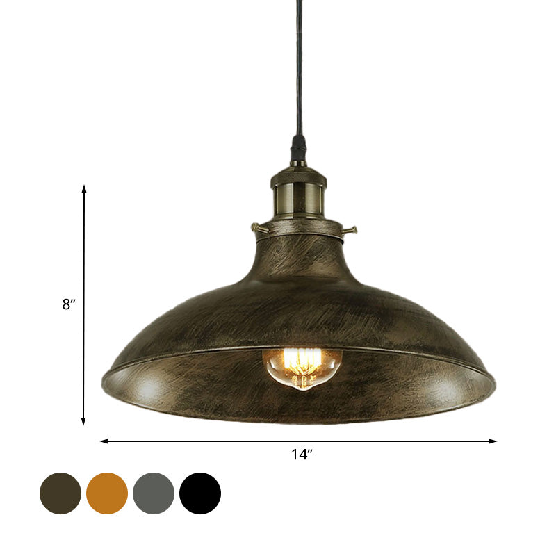 Vintage Bowl Pendant Lamp - 12" / 14" W 1-Light Wrought Iron Hanging Fixture - Black/Grey - Plug-in Cord