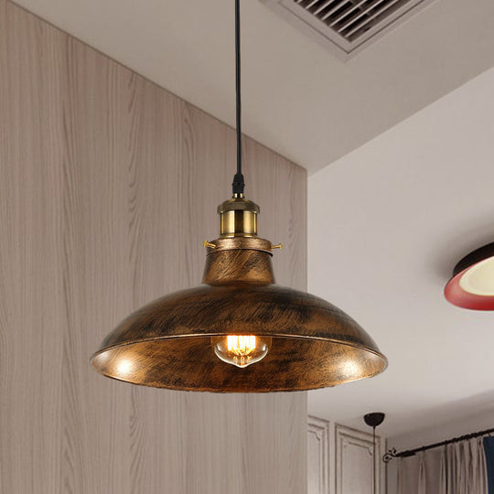 Vintage Bowl Pendant Lamp - 12" / 14" W 1-Light Wrought Iron Hanging Fixture - Black/Grey - Plug-in Cord