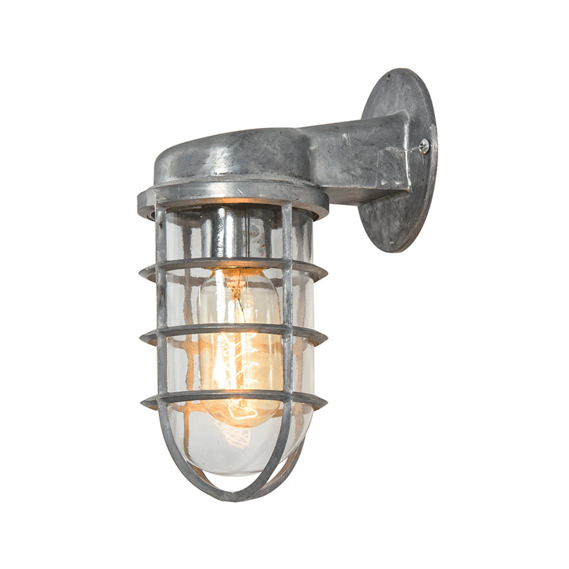Coastal Caged Wall Lighting Fixture - Clear Glass Sconce Light for Kitchen - Brass/Copper/Chrome Finish