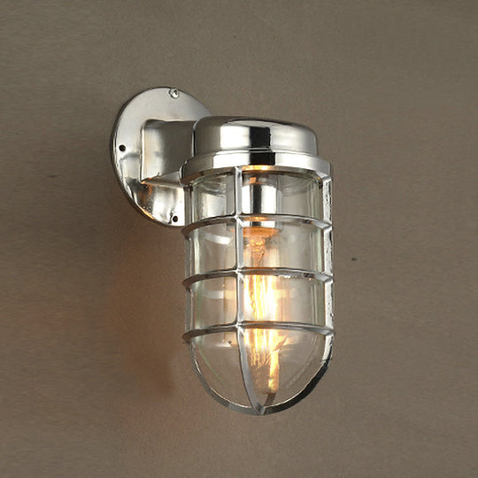 Coastal Caged Wall Lighting Fixture - Clear Glass Sconce Light for Kitchen - Brass/Copper/Chrome Finish