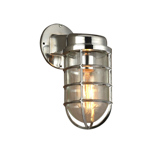 Coastal Caged Wall Lighting Fixture - Clear Glass Sconce Light for Kitchen - Brass/Copper/Chrome Finish