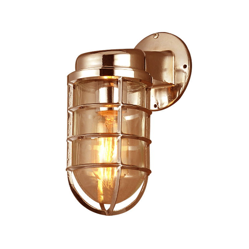 Coastal Caged Wall Lighting Fixture - Clear Glass Sconce Light for Kitchen - Brass/Copper/Chrome Finish