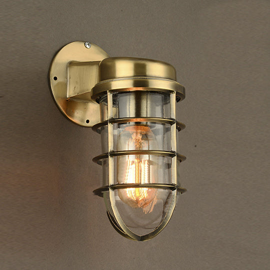 Coastal Caged Wall Lighting Fixture - Clear Glass Sconce Light for Kitchen - Brass/Copper/Chrome Finish